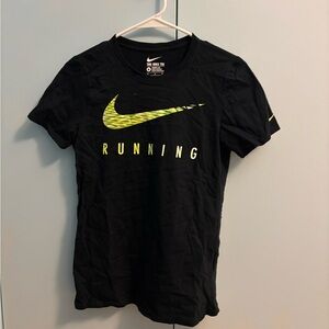 Nike Black Running T-Shirt with bright green Logo (from ELLIES CLOSET)